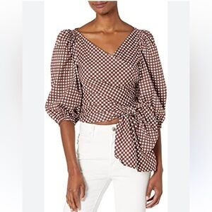 Show Me Your MuMu Darlene Brown Gingham Wrap Blouse